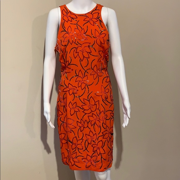 Vintage Silk Carmen Marc Valvo Dress Beaded Orange - Picture 3 of 8
